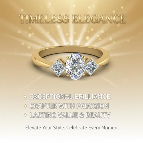 Image of Choose Your Gemstone Kite Design Diamond CZ Ring Yellow Gold Plated Oval Shape 3 Stone Engagement Rings Everyday Jewelry Wedding Jewelry Handmade Gifts for Wife US Size 4 to 12