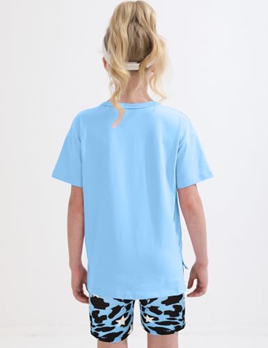 Image of mksodopy Girls Summer Clothse Graphic Print Front and Back High and Low Irregular T-shirt Cycling Shorts Set