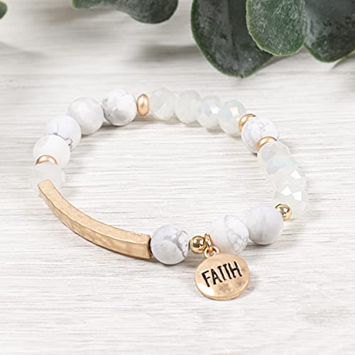 Image of RIAH FASHION Inspiration Engraved Bar Sparkly Crystal Bead Bracelet - Religious Christian Message Stretch Strand Cuff Bangle Lord, Amazing Grace, Philippians Bible