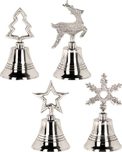 matrasa Silberne Handglocke Xmas - Weihnachtliche Tischglocke 12 cm - Weihnachtsbaum Cover
