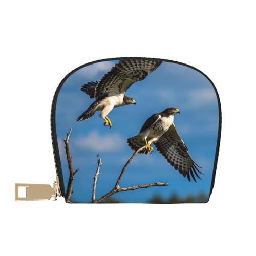 Hawks on the Horizon Print Credit Card Holder, PU Leather Small Card Bag Wallets with Zipper for Women Men id Business Card2