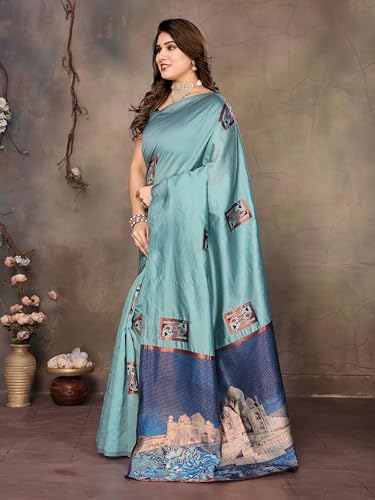 Image of Sidhidata Women's Kanjivaram Banarasi Soft Silk Saree With Unstitched Blouse Piece (Silk Box Flower)