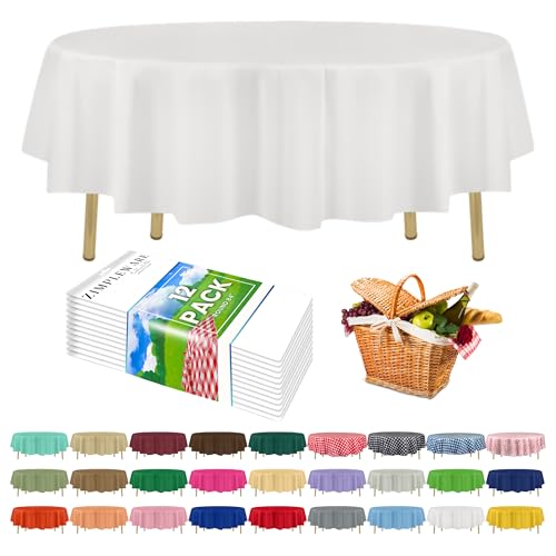 ZIMPLEWARE Lot de 12 nappes Rondes jetables en Plastique pour fête Blanc 213 cm