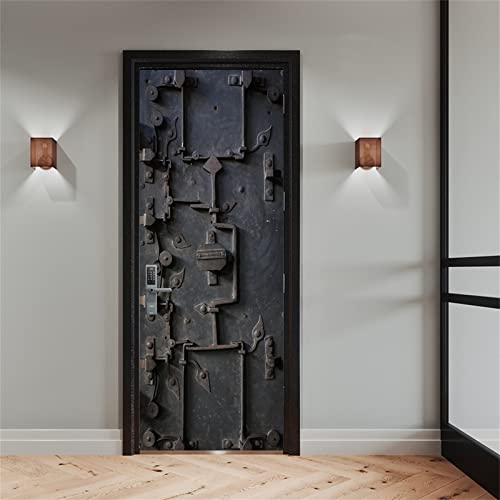 FLFK 3D Door Mural Peel and Stick 77x200cm - Vintage Mechanism of a Lock Door Stickers Poster Wallpaper Wall Decal for Bedroom Decor(2Pcs/Set)