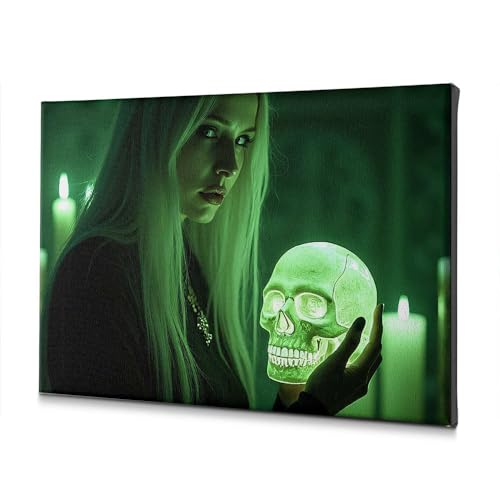 Toile pour salle de bain anti-humidité tableau femme crâne brillant