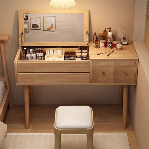 LVYWEX Tocador, con Espejo para Mujer Acanalado Taburete Cajones Color Madera(120cm)