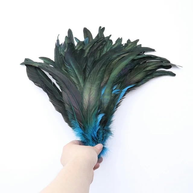 Plumas de cola de gallo multicolor, 25-30 cm, pluma de faisán natural para disfraces, ropa de fiesta, accesorio de costura, decoración de tocado, azul lago, 25-30 cm, 100 unidades