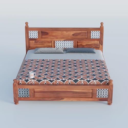 Image of Classic Jali Sheesham Wood King Size Bed Without Storage (84x74 Inch) | Wooden Double Bed Cot for Bedroom Furniture | Modern Palang Design for Home & Hotels | Honey Finish