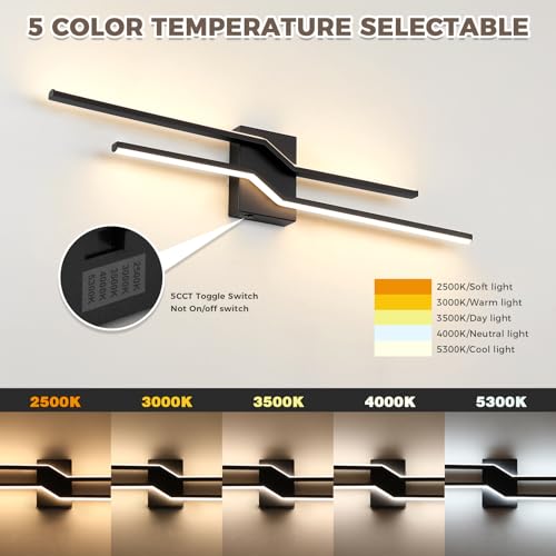Image of 31.5 Inch Vanity Light for Bathroom Lighting Fixtures Over Mirror Black Dimmable 5CCT Vanity Lighting Fixture Modern Bath Vanity Lights Bar Wall Sconces