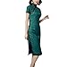 Women's Lace Floral Cheongsam Costume Vintage Embroidery Short Sleeve Side Slit Midi Dress Fashion Chinese Tradtional Qipao Gowns (102# Green, M)