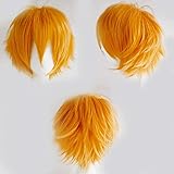 S-noilite Cosplay Wig - Short Unisex Anime Hair With Layered Bang for Halloween Party Costume - Fluffy Full Synthetic Japanese Comic Hairstyle (Light Orange)