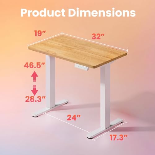 Image of HUANUO 32x19 Inch Small Electric Standing Desk, Adjustable Height