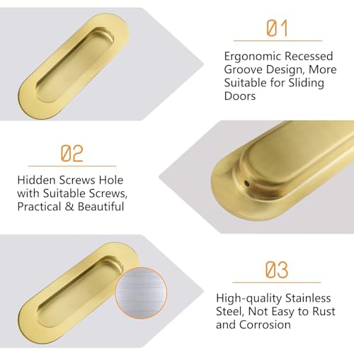 Poignée de porte coulissante encastrable et ergonomique en inox doré pour placard et tiroir - 5