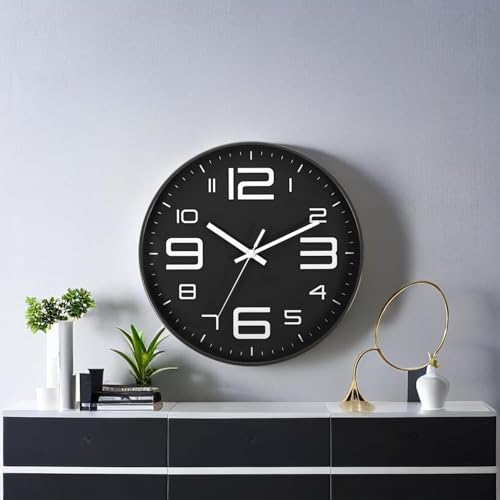 Image of SKYTONE Wall Clock 12 inch Silent Quartz Decorative Wall Clock Non-Ticking Classic Clock Round Easy to Read for Living Room, Bathroom, Kitchen, Office, School (Black White)