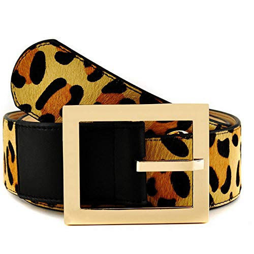 Ceinture d'hommes boucle ardillon en alliage d'or et similicuir léopard
