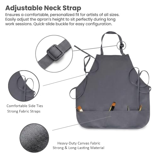 Image of Isomars Painter's Apron - Grey Canvas Art Apron for Artists, Painters, Students & Crafters - Size: Regular - 23.5 inch x 24.5 inch