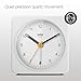 Braun Classic Analogue Alarm Clock with Snooze and Light, Quiet Quartz Sweeping Movement, Crescendo Beep Alarm in White, Model BC03W.
