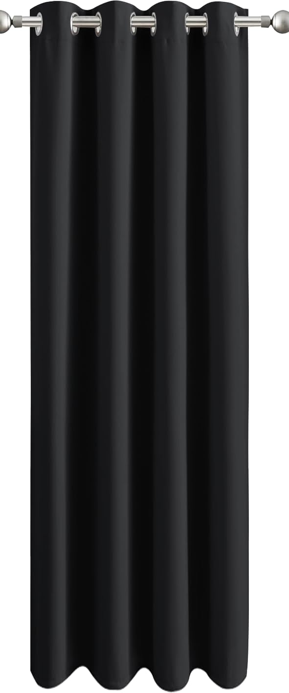 Aspire Homeware Black Out Door Curtains For Living Room - 84 Inch Drop Eyelet Bedroom Curtains & Drapes Windows Treatments Single Panel Out Thermal Curtain With Tie Back