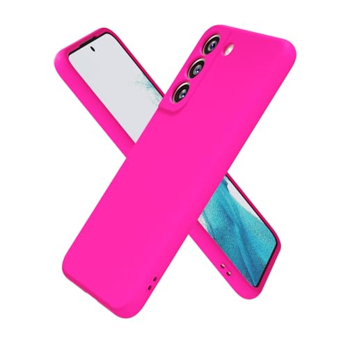 oakxco for Samsung Galaxy S22 Case Silicone, Ultra Slim Thin Phone Case for Women Girls, Plain Solid Color Minimalist Aesthetic Cute Girly Design, Soft Rubber Gel TPU with Camera Cover, Neon Hot Pink