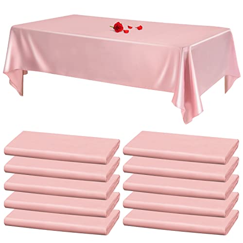 10 Packs Rectangle Tablecloth Satin Tablecloths Table Clothes For Rectangle Tables 57X108 Inch Bright Silk Tablecloth Smooth Fabric Tablecloth Table Decor For Wedding Table Decoration (Rose Gold) #TOP11