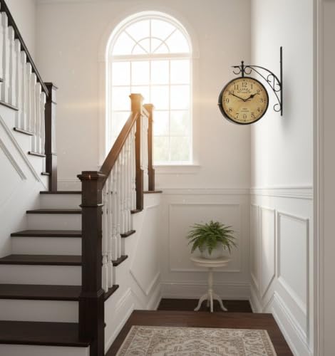 Image of Double-Sided Wall Clock | Trending Design | Classic Hanging Bracket Clock for Home & Cafe Decor (8 inch Being dial)