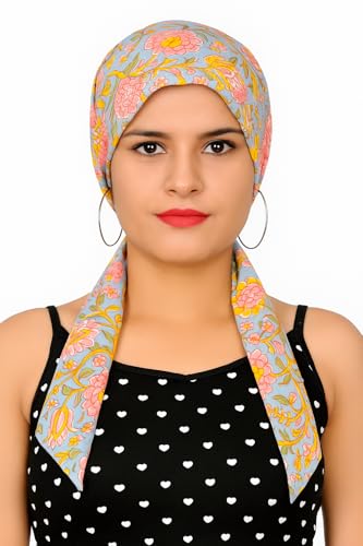 Image of Pure Cotton Double Layer Head Scarves Hair Wrap Cap, Adjustable Free Size Head Cover for Women, Girls, Under Helmet Cover