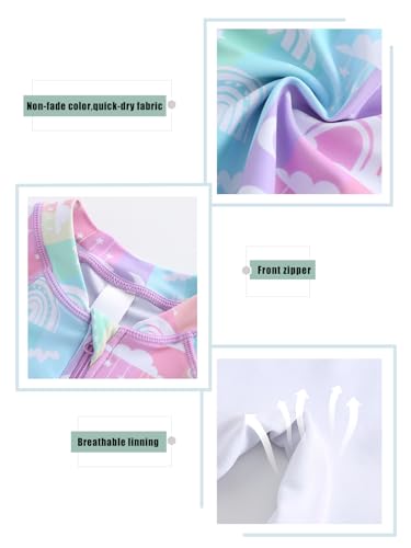 Image of Girls Rash Guard Swimsuits One Piece Bathing Suits for Girls UPF 50+ Sun Protection Short Sleeve Sunsuits Zipper