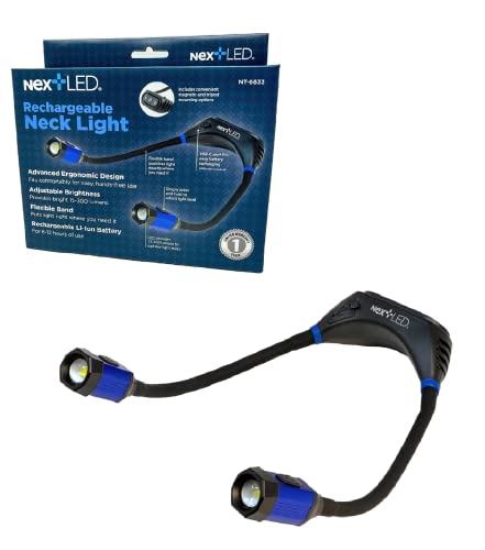 NextLED 320 Lumen Rechargeable Neck Flash/Work Light with Magnetic Mounting Base. Heavy Duty Mechanic Light with Hands-Free Usage, Flexible Gooseneck Design, IP-X4 Water Resistant, Memory Setting
