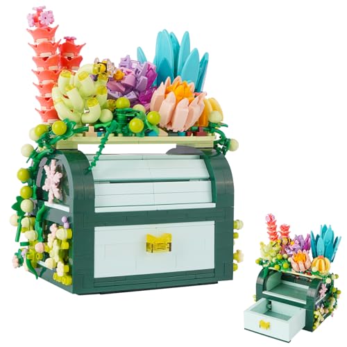 Oichy Succulent Treasure Box Building Toys Set di blocchi di piante artificiali Set di costruzioni botaniche creative per ragazzi e ragazze (867 pezzi)
