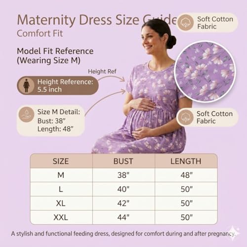 Image of Zero Clothing Feeding Dress for New Moms Casual Loungewear Ankle Length | Cotton Maternity Nighty | Zipless Feeding Dresses for Women | Pregnancy & Nursing Wear