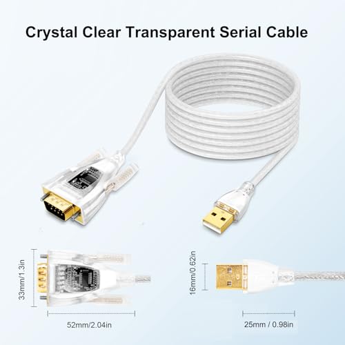 DTECH USB to Serial Adapter Features FTDI Chip DB9 9 Pin RS232 to USB Cable FT231 Chipset Compatible with Windows 11 10 8 7 XP Mac OS Linux RS-232 Data Lights Detect