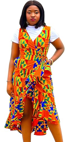 Image of SHENBOLEN Women African Ankara Batik Print Traditional Clothing Casual Party Dress