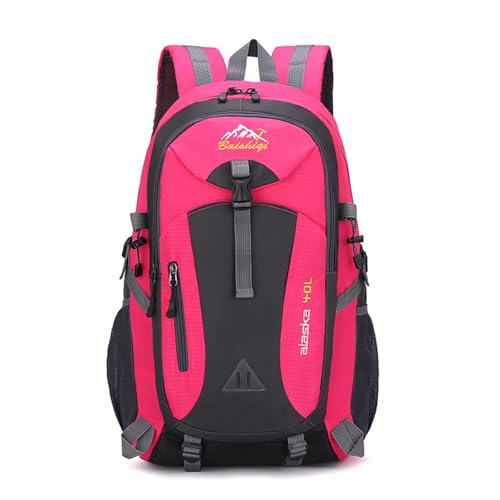 PORRASSO Zaino da Trekking Zaino Impermeabile 40L Zaini con Foro per Auricolare Hiking Backpack per Donna Uomo Campeggio Arrampicata Viaggio Sport Rosso Rosa