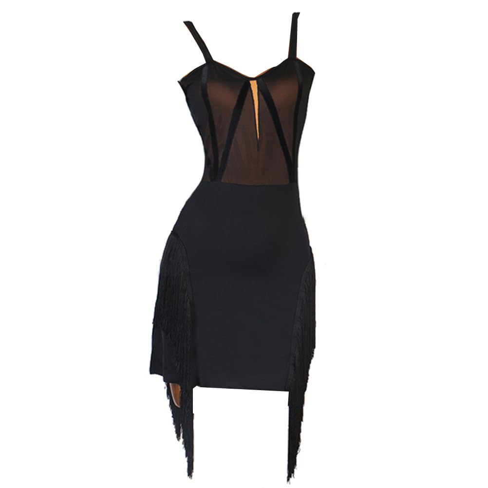 Vestiti da Ballo Latino da Bretelle Abiti per Prove da Sala da Ballo da Donna con Frange Vestito da Ballo per Esibizioni di Cha Cha Completo da Ballo Salsa A vestibilità Aderente