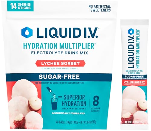 Image of Liquid I.V. Hydration Multiplier Sugar - Free - Lychee Sorbet | Electrolyte Powder Drink Mix | 1 Pack (14 Servings)