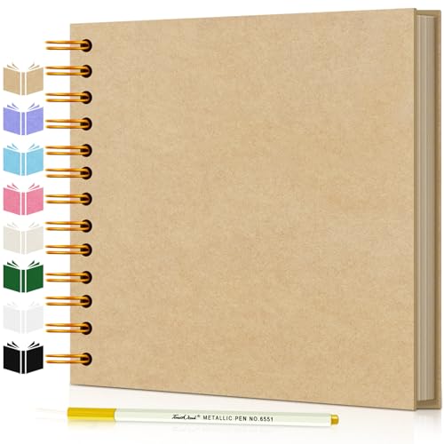 Image of EJBLFE DIY Scrapbook Album, Hardcover Kraft Scrap Book Album with Metallic Pen for Family Memory Books, Wedding Anniversaries, Tickets and Craft Gift Projects (7x7 Inch 40 Pages /20 Sheets)