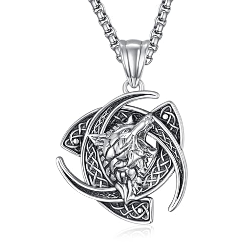 Viking Celtic Knot Necklace S925 Sterling Silver Odin/Raven/Wolf/Lion/Vikings Pendant Necklace Viking Celtic Jewelry Gifts for Men Women
