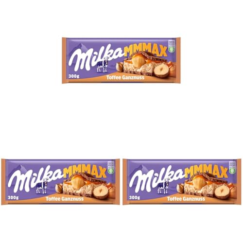 Milka Toffee Ganznuss 1 x 300g I Großtafel I Alpenmilch-Schokolade I mit Milchcréme-Füllung, Karamell und ganzen Haselnüssen I Milka Nuss-Schokolade aus 100% Alpenmilch I Tafelschokolade