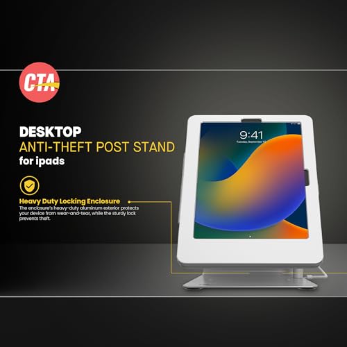 Image of Desktop Anti-Theft Stand - CTA Kiosk Stand with Stylus, Tether, and Aluminum Enclosure for iPad 11th Gen A16 11 inch - 10th Gen 10.9 inch - Air 4th & 5th Gen - 11 inch Pro & More - White (PAD-DASB109W)
