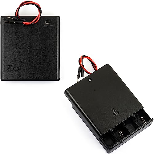 jujinglobal 2pcs Battery Holder Box Case 4 x AA 1.5V (Total: 6V) with On Off Switch 2 Leads 2.54mm Male Pin Header Connector Plastic ABS Cell Storage Box for Electronic DIY