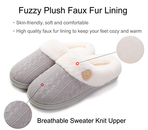 Vonluxe Women's Fuzzy House Slippers Comfy Memory Foam Bedroom Slippers Warm Slip On Light Shoes Outdoor Indoor Faux Fur Lined Grey9-10 #TOP1