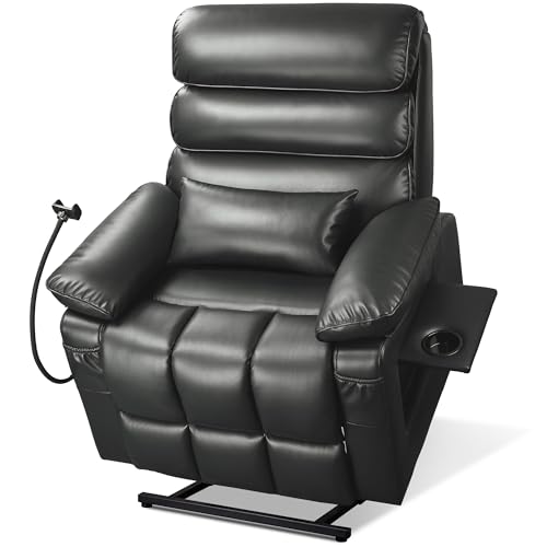 SUKACH Dual Motor Recliner Chair with Heat & Massage,Faux Leather Power Lift Recliner Chair for Elderly,Cup Holder Tray,Phone Holder,Detachable Armrests,USB & Type-C Ports,Pillow(Grey Leather)