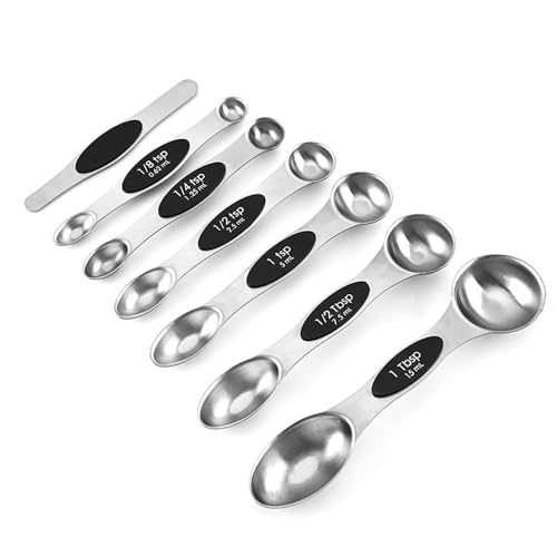 Image of INKULTURE Magnetic Measuring Spoons Set of 7, Dual-Sided Stainless Steel Measuring Spoons, Fits Spice Jars, Accurate Kitchen Measuring Spoon Set with D-Ring, Dishwasher Safe