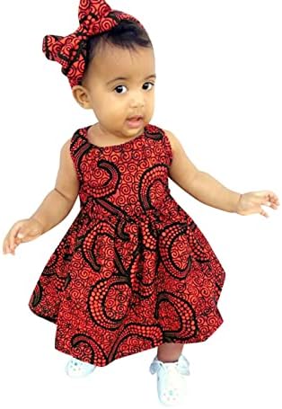 Traditional Outfits Toddler Girls Headband Princess Dashiki Dresses African School Clothes Girls (Red, 6-12 Months)