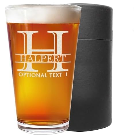 Personalized Etched 16oz Pint Beer Glass – Beer Gifts, Custom Engraved Drinking Glasses, Customized Retirement Gift for Men, Birthday Gifts for Him, Beer Lover Cup, Groomsmen Wedding, Halpert Monogram Cover