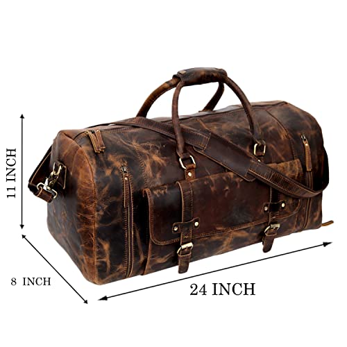 Genuine buffalo Leather Travel Duffel Bag, Large Handcrafted Weekender, vintage Overnight Bag for Men with Shoe Compartment, Detachable Shoulder Strap & Internal Sections for Cards & Cell Phone4