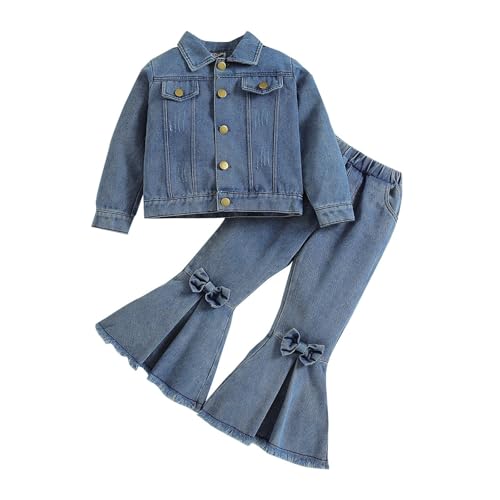 Kids Girls Long Sleeve Pants Denim Outfits Button Down Lapel Jacket Flare Pant Youth Girls Sweatsuits Cute Clothes