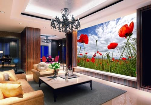 Papier peint panoramique fleur rouge effet 3D relief 350x250cm