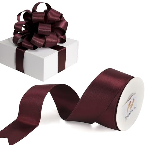 HUIHUANG Burgundy Satin Wired Ribbon 1-1/2 inch Wine Red Wire Edge Ribbon for Wreaths Bows Making Gift Wrapping Holiday Home Decor Crafts Holiday Tree Bows-Continous 10 Yards