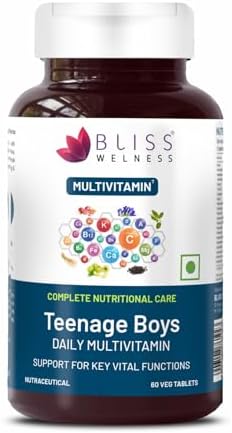 Bliss Welness Multivitamin For Teenage Boy with Minerals, Brahmi, Shankpushpi, Ginkgo Biloba, Ginseng & Ashwagandha for Strength, Stamina, Immunity & Bone/Muscle Health - 60 Tablets
